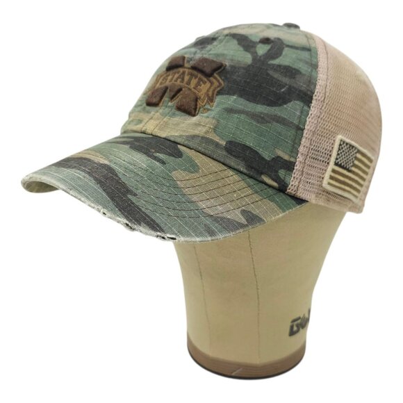 Mississippi State Bulldogs Strapback Cap Hat Logo Patch Distressed Camo Mesh TOW - Picture 2 of 14